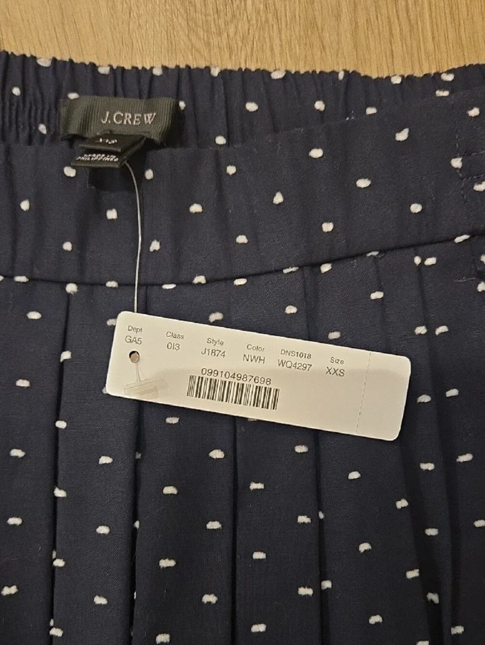 J. Crew Navy Skirt with White Dot Print